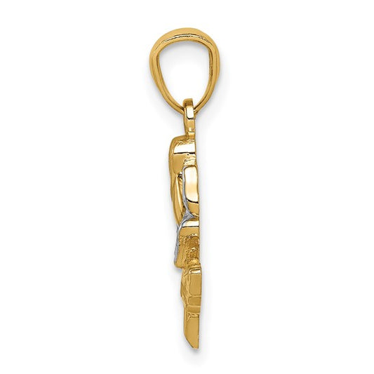 14KT Yellow Gold White Rhodium Rose Pendant