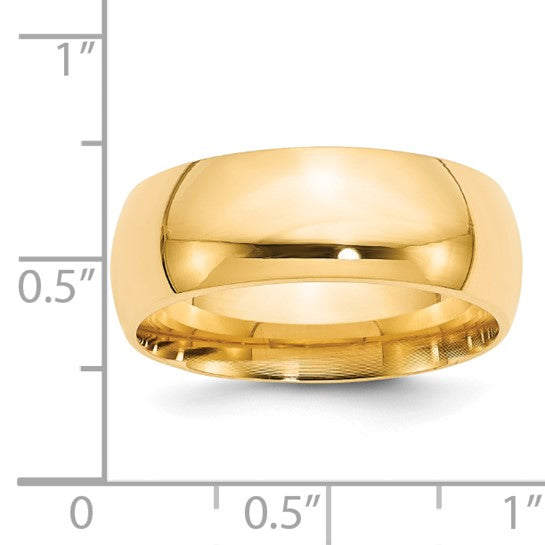 14kt Yellow Gold 8mm Standard Weight Comfort Fit Wedding Band Size 7.5
