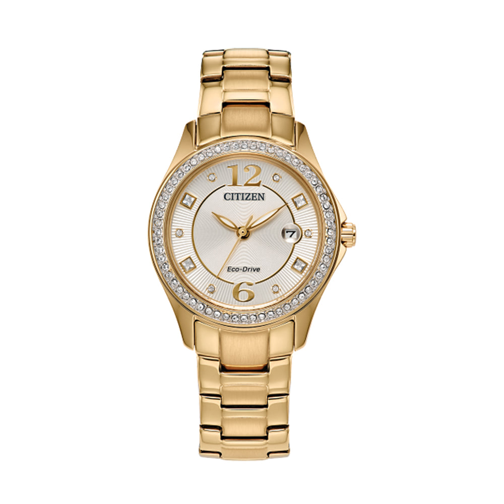 Citizen Eco-Drive Crystal Champagne Dial Gold-Tone Watch | 30mm | FE1147-79P
