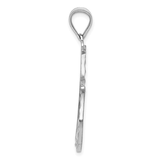 14kt White Gold Solid Diamond-cut Reversible Heart Pendant