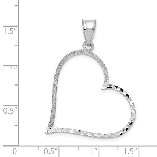 14kt White Gold Solid Diamond-cut Reversible Heart Pendant