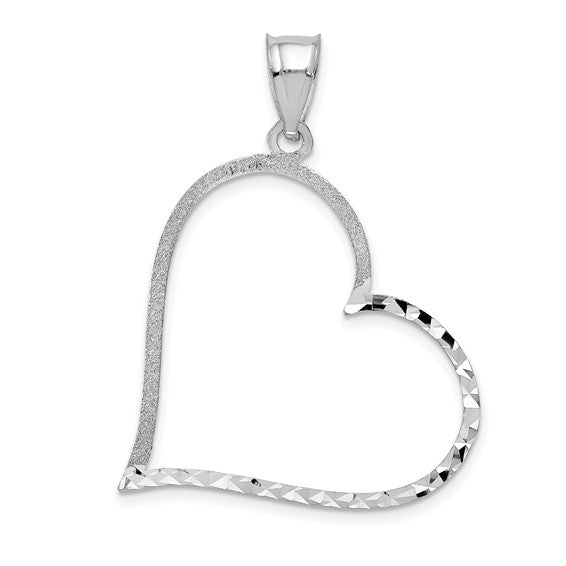 14kt White Gold Solid Diamond-cut Reversible Heart Pendant