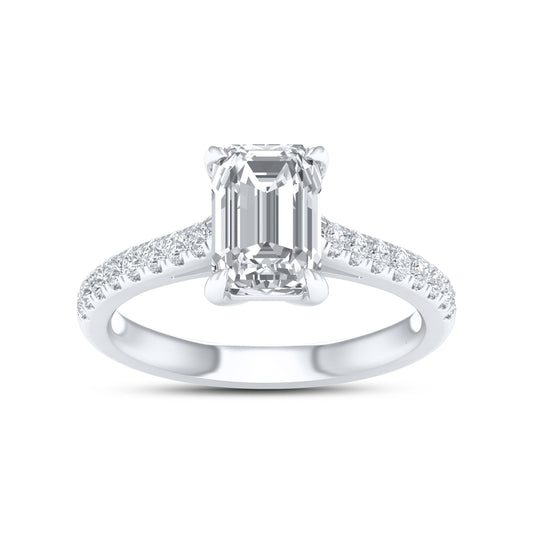 14kt White Gold 2.25 CTW Lab Diamond Emerald Shape Solitaire Ring
