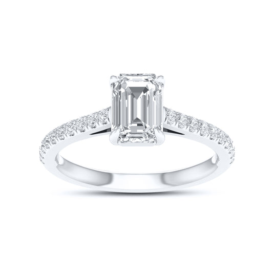 14kt White Gold 1.25 CTW Lab Diamond Emerald Shape Solitaire Ring