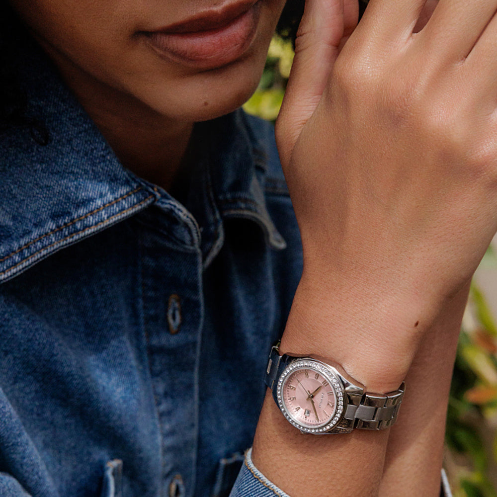 Ladies’ Caravelle by Bulova Crystal Accent Dress Sport Watch with Pink Dial (Model: 43M123)