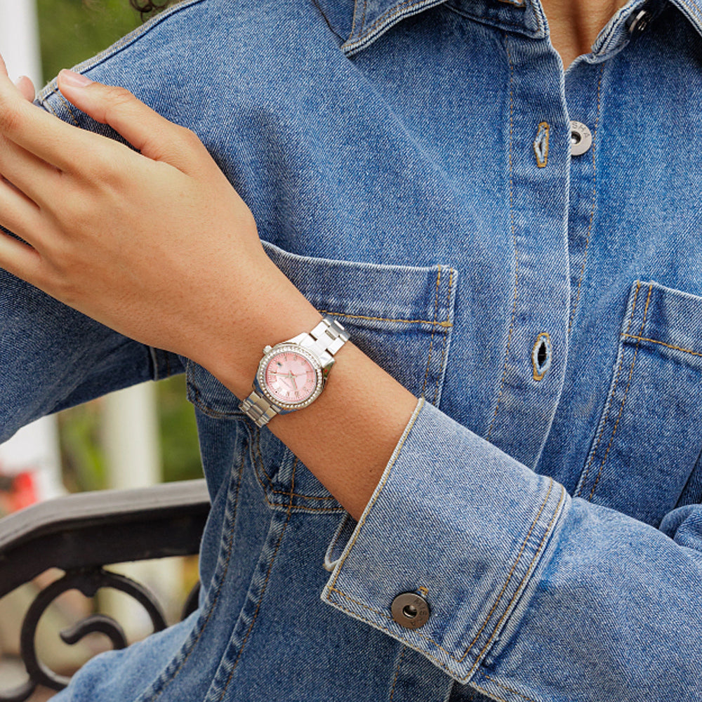 Ladies’ Caravelle by Bulova Crystal Accent Dress Sport Watch with Pink Dial (Model: 43M123)