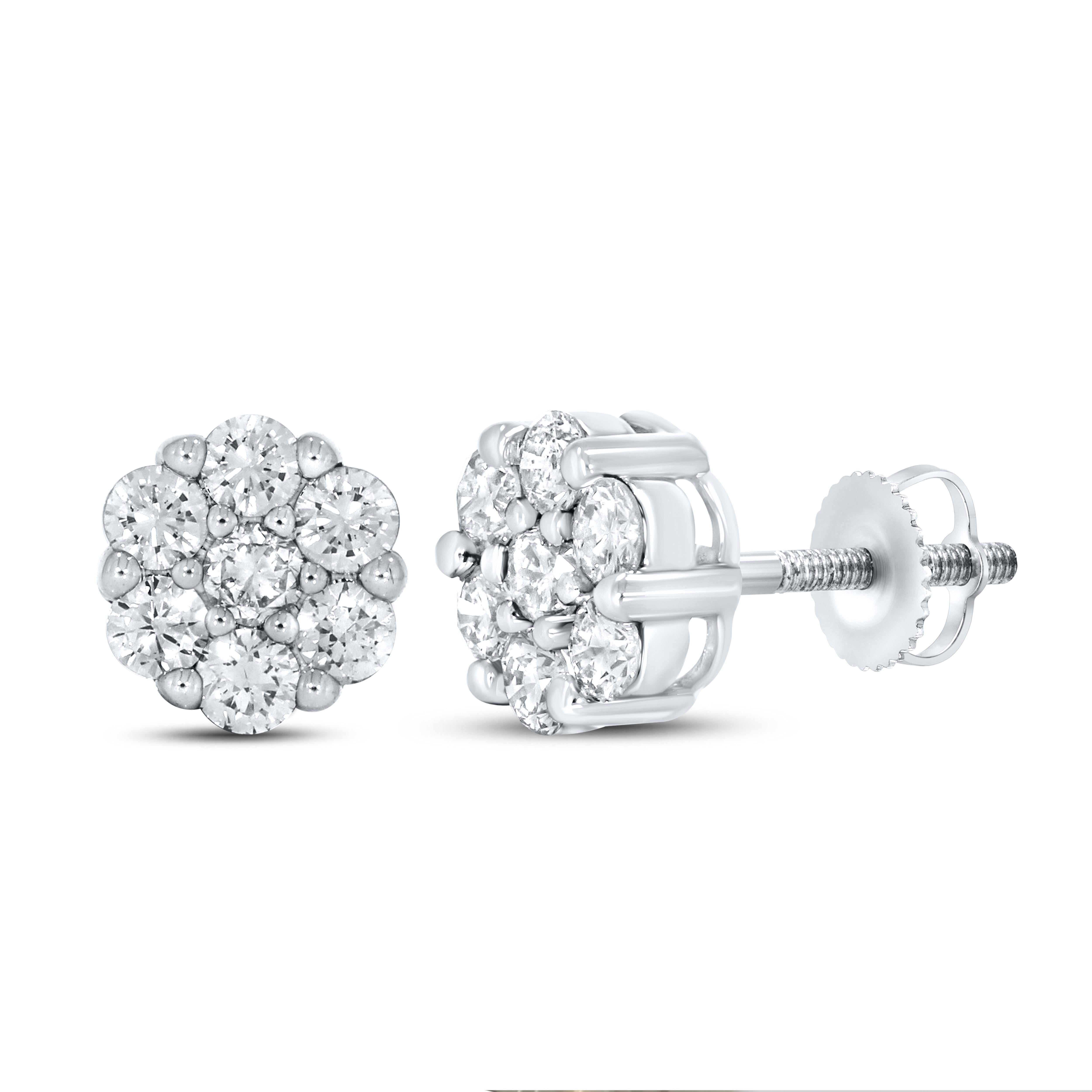 10K WHITE GOLD 0.75 CTW FLOWER DIAMOND EARRINGS