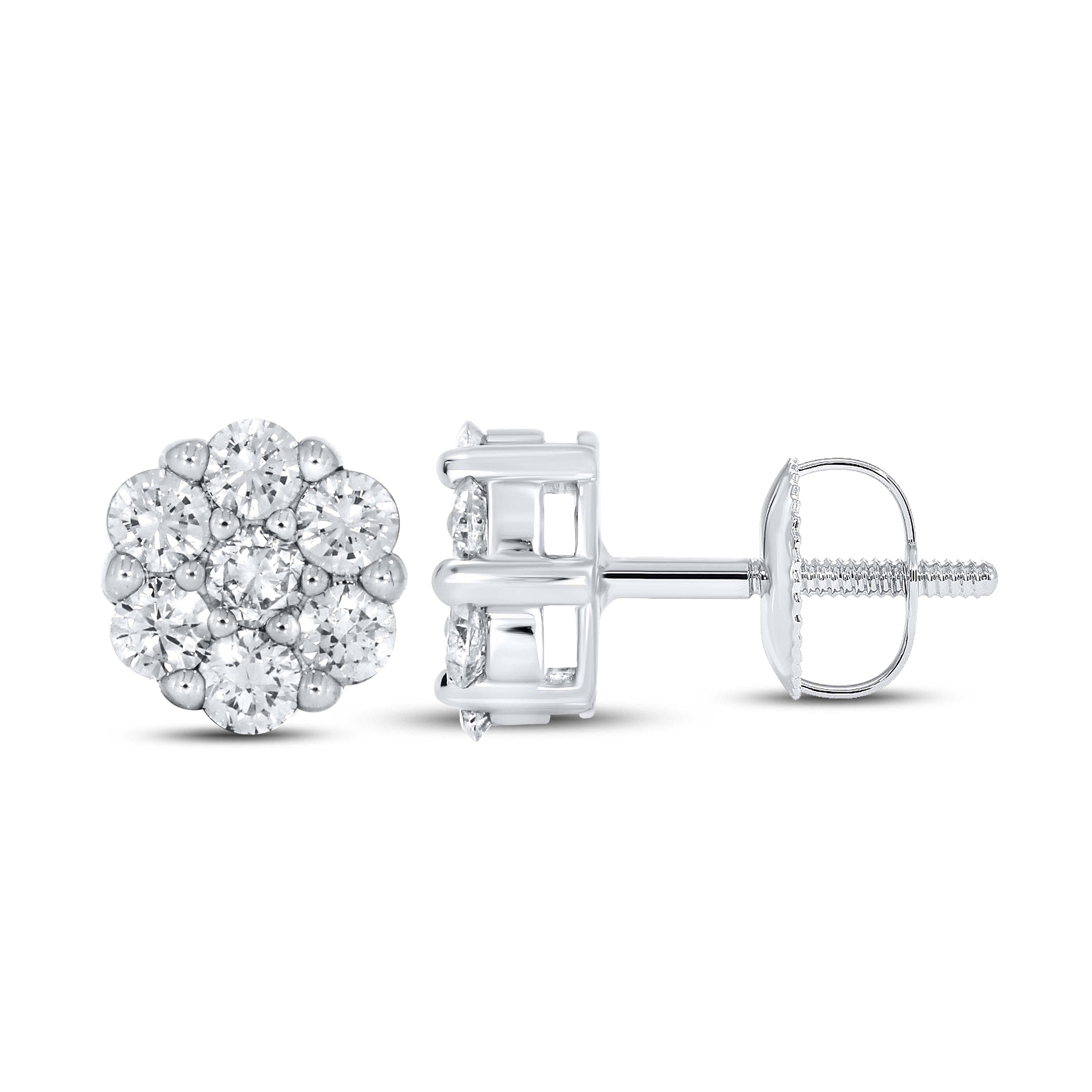 10K WHITE GOLD 0.75 CTW FLOWER DIAMOND EARRINGS