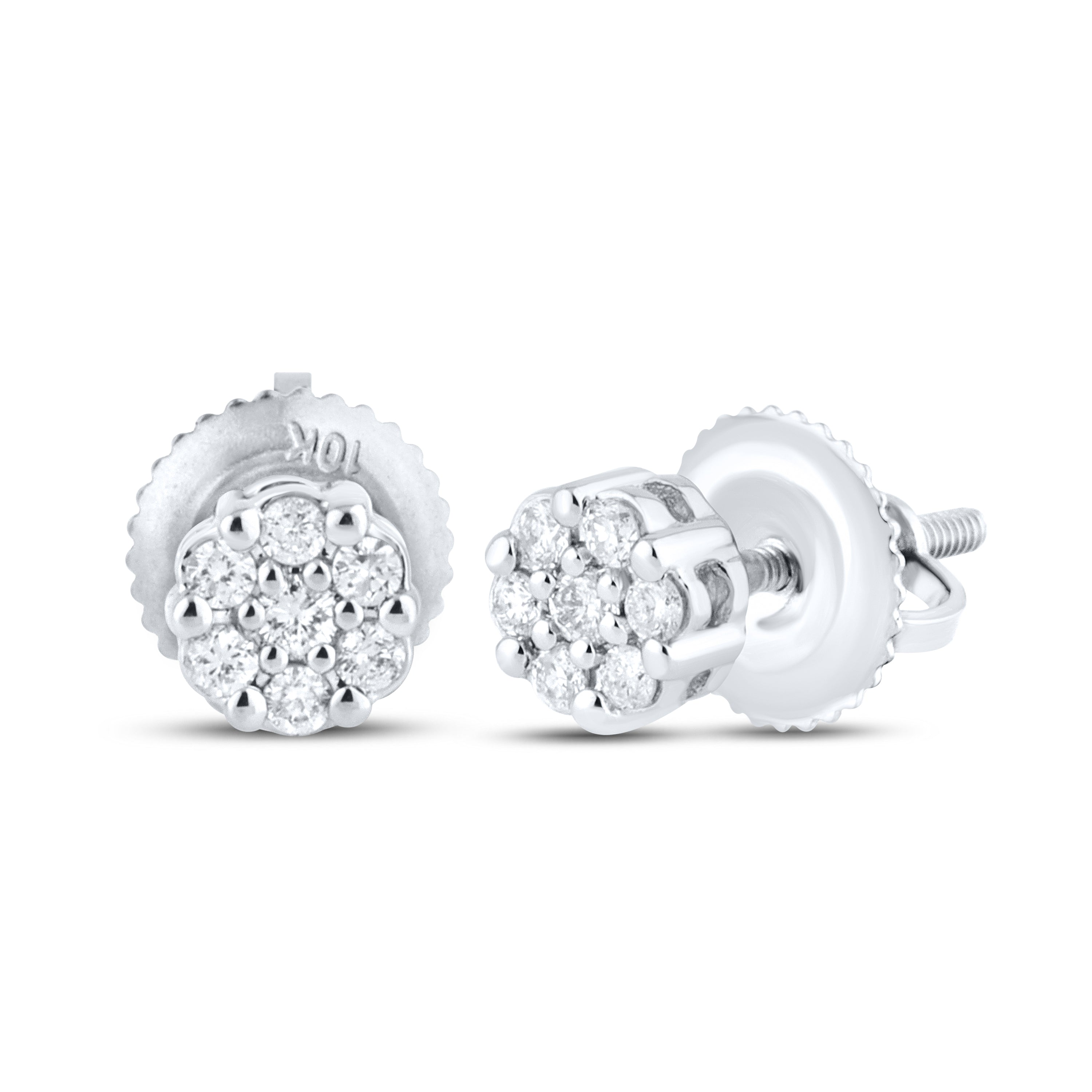 10K White Gold 0.15 ctw Flower Diamond Earrings