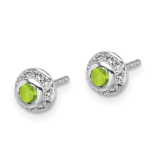 14kt White Gold Diamond and Cabochon Peridot Earrings