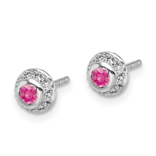 14kt White Gold Diamond and Cabochon Pink Tourmaline Earrings