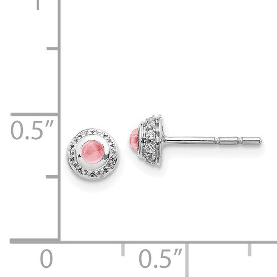 14kt White Gold Diamond and Cabochon Pink Tourmaline Earrings