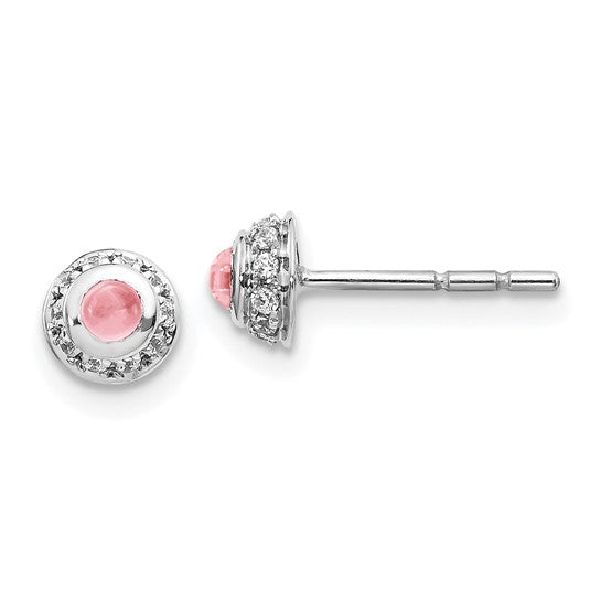 14kt White Gold Diamond and Cabochon Pink Tourmaline Earrings