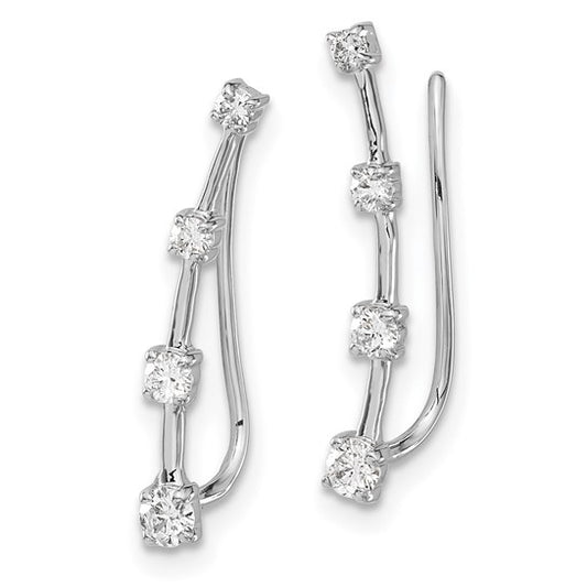 14kt White Gold Diamond Graduated 4-stone Ear Climber Earrings
