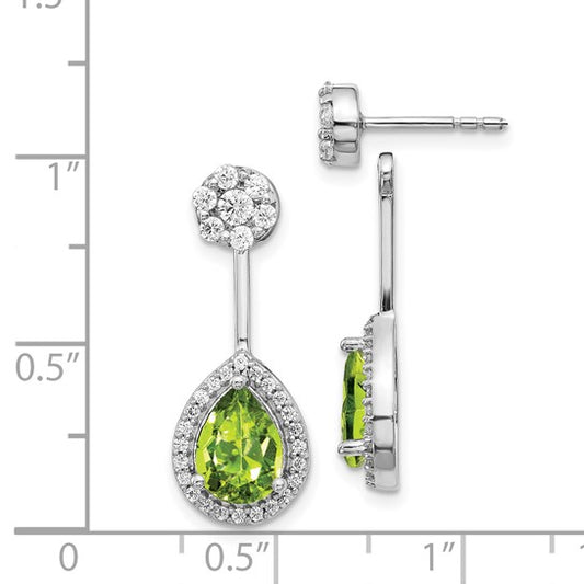 14kt White Gold Diamond/Pear Peridot Front/Back Earrings