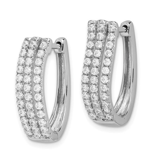 14kt White Gold 3-row Diamond Hinged Hoop Earrings