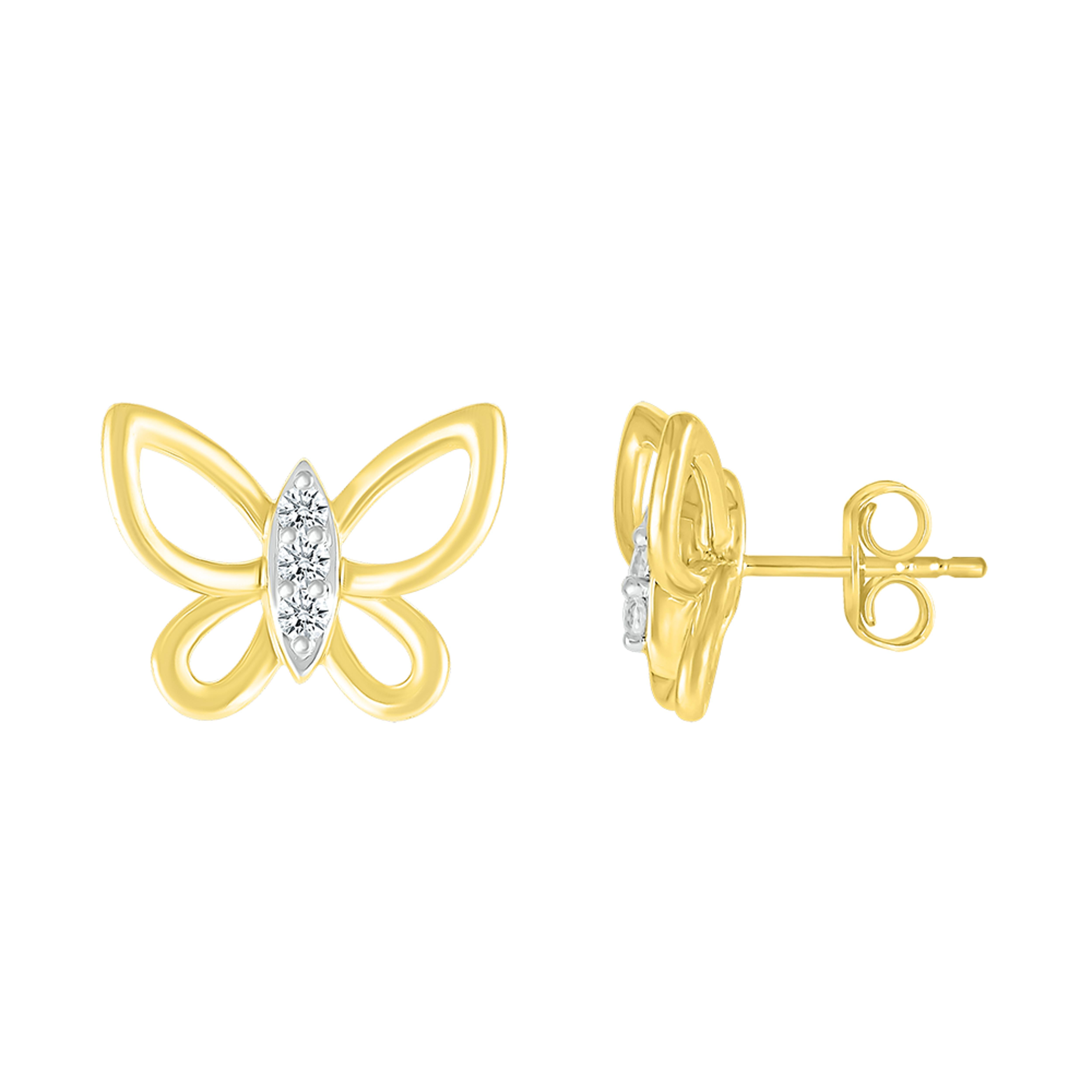 10k Yellow Gold 0.05 CTW Diamond Butterfly Earrings
