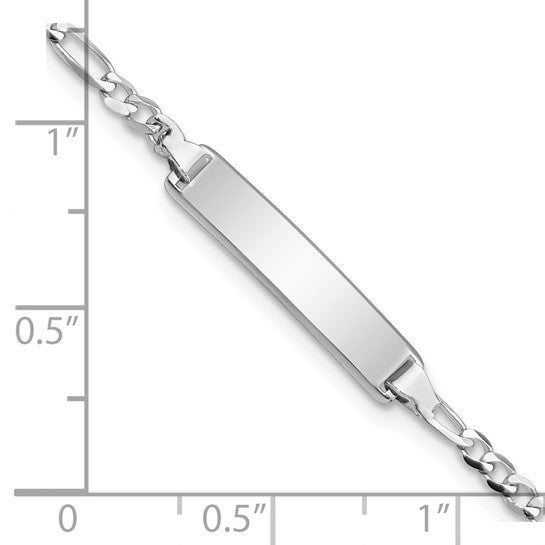 14kt White Gold Polished Solid Chain/Solid Plate Figaro Link 20x4.5mm Plate 6 inch Baby/Child ID Bracelet