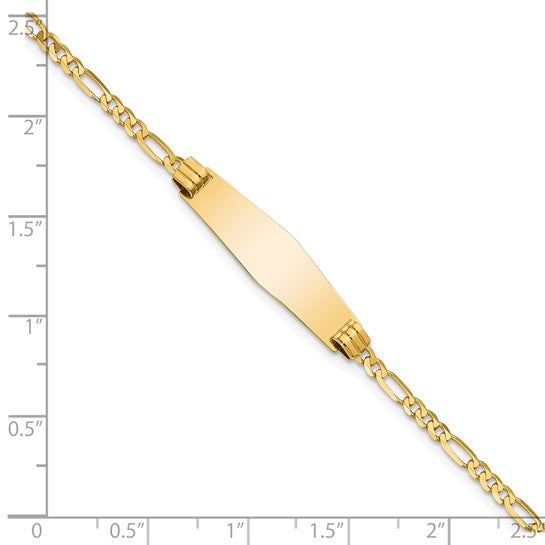 14kt Yellow Gold Polished Solid Chain/Solid Plate Figaro Link Soft Diamond Shape 24.5x7.3mm Plate 7 inch ID Bracelet