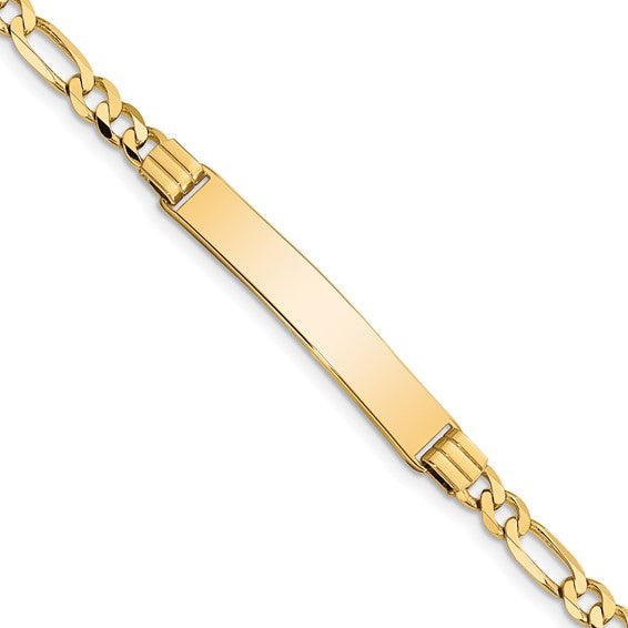 14kt Yellow Gold Polished Solid Chain/Solid Plate Figaro Link 33.5x6mm Plate 7 inch ID Bracelet