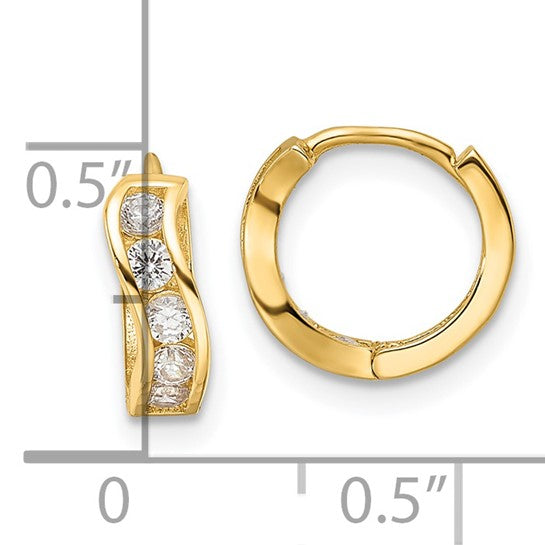 14kt Yellow Gold Madi K Polished CZ Wavy Hinged Huggie Hoop Earrings
