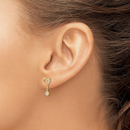 14kt  Madi K Two-tone CZ Children's Cross & Heart Post Earrings