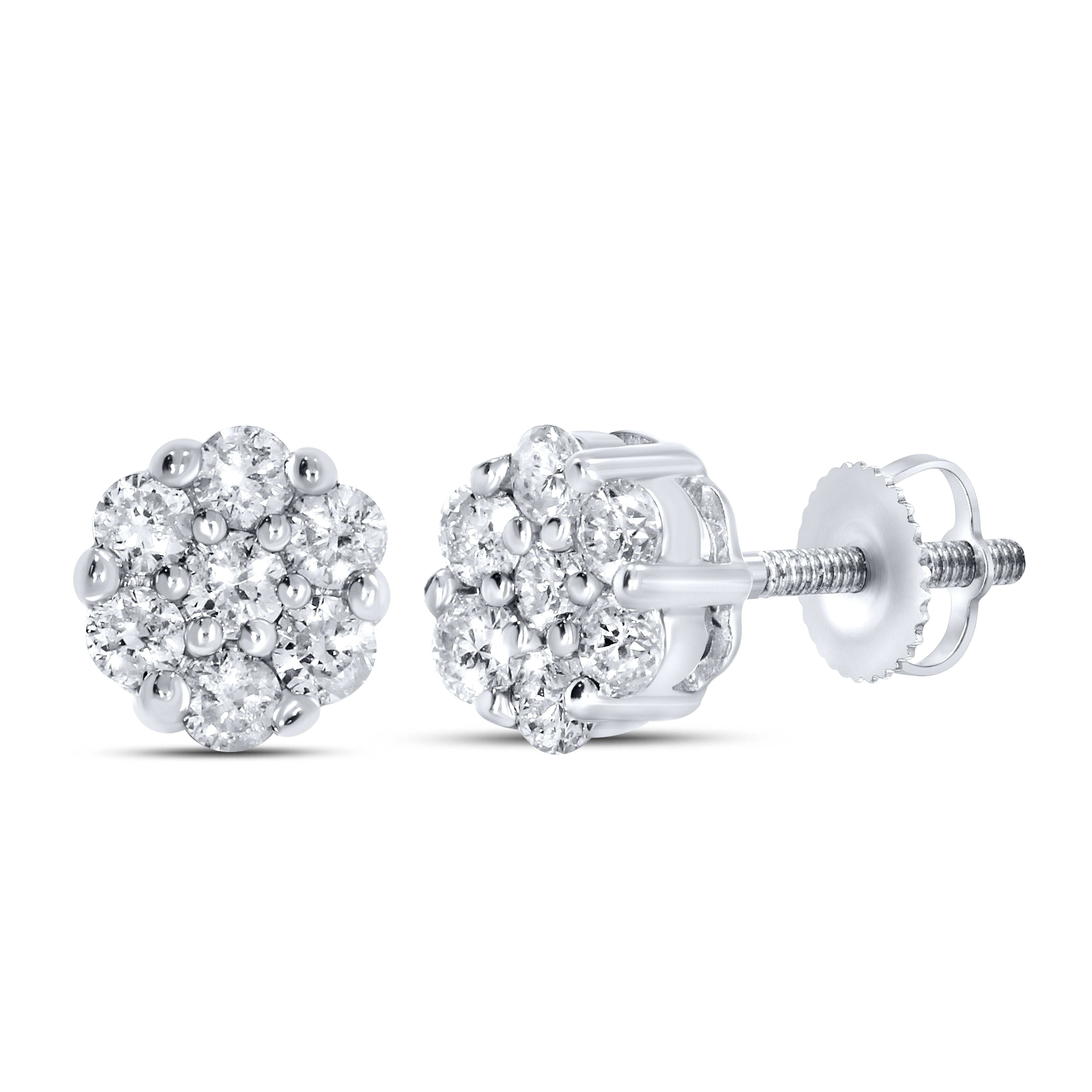 10K WHITE GOLD 0.48 CTW FLOWER DIAMOND EARRINGS