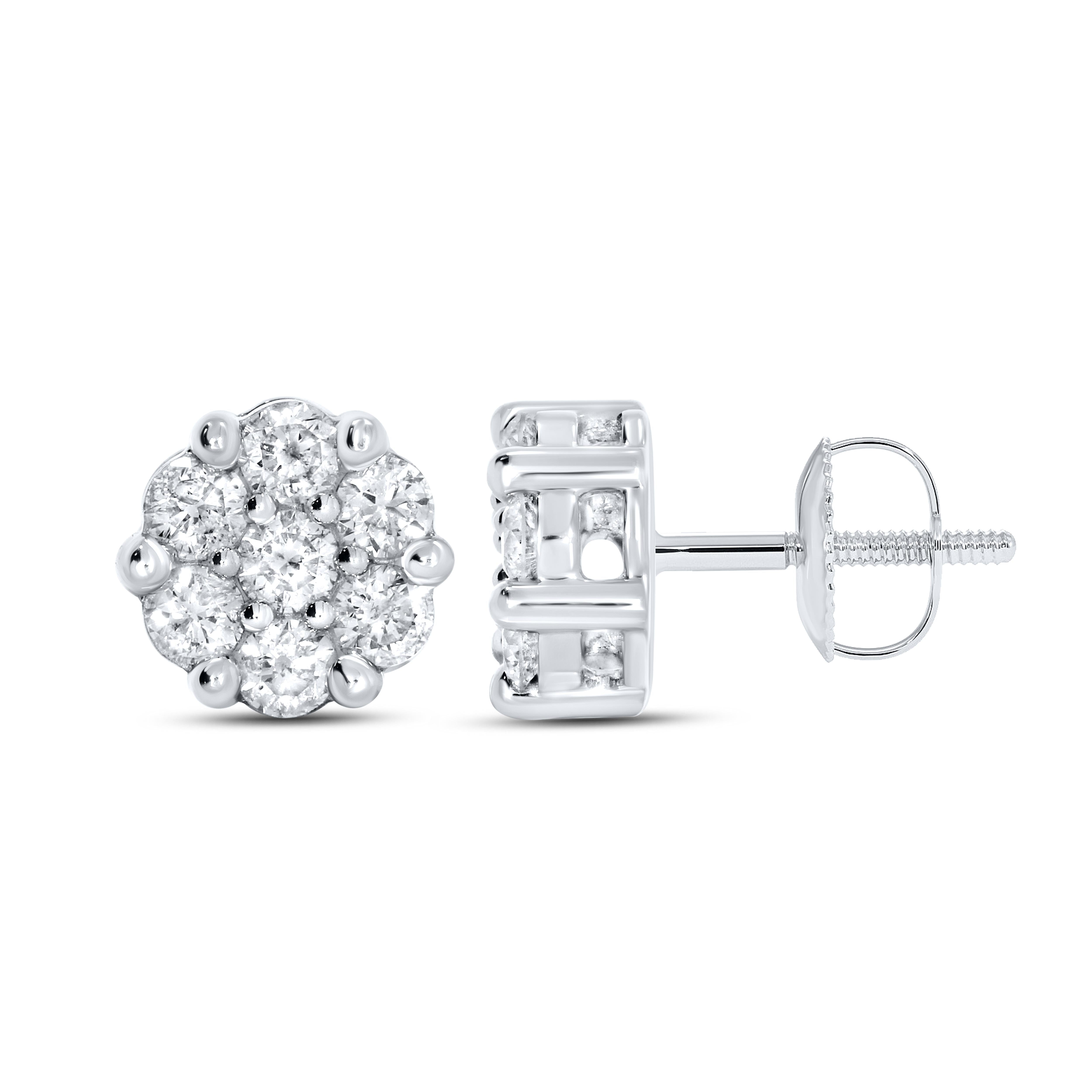 10K WHITE GOLD 0.99 CTW DIAMOND FLOWER EARRINGS