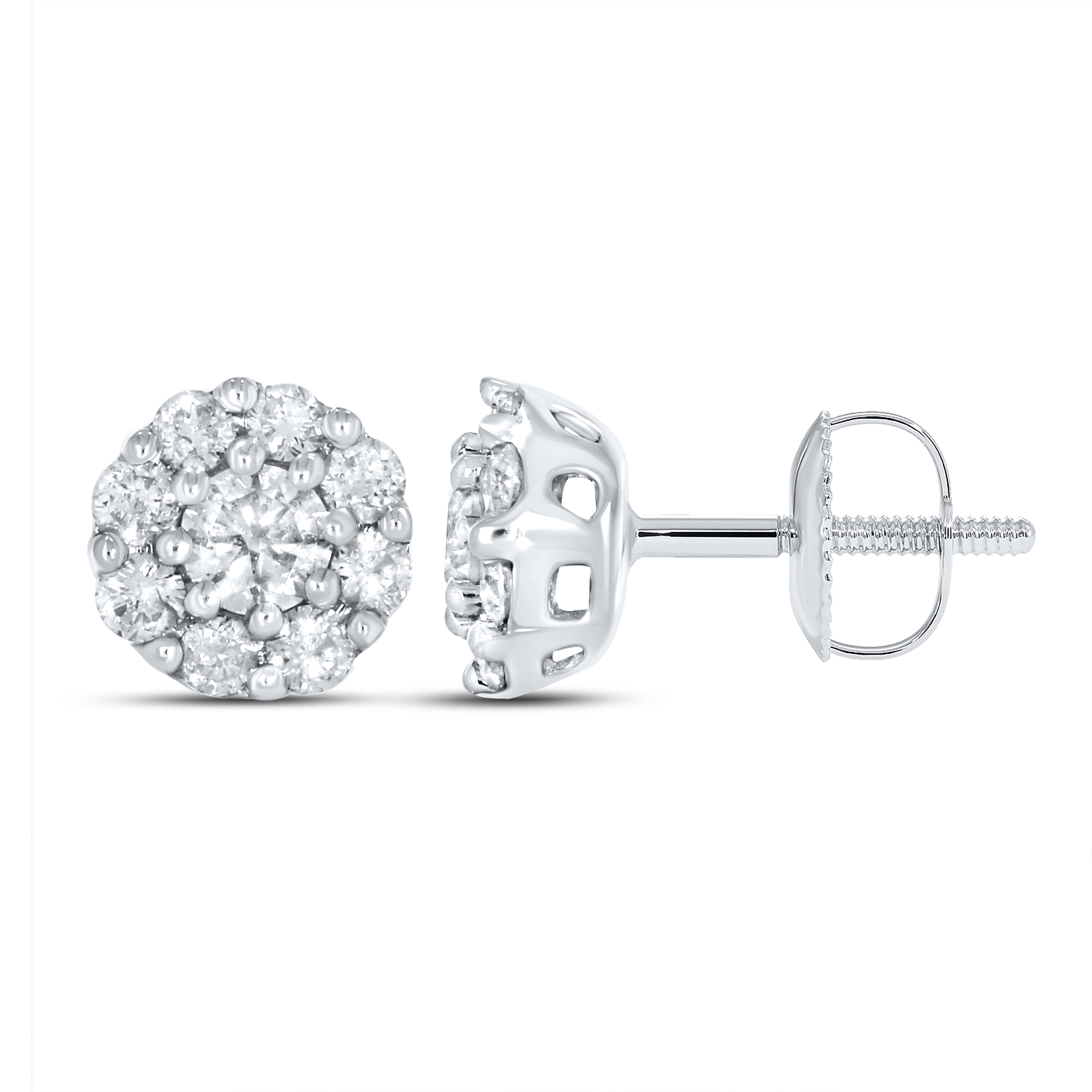 10K WHITE GOLD 0.53 CTW DIAMOND FLOWER EARRINGS