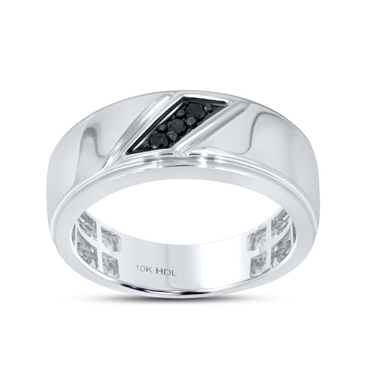 10K WHITE GOLD BLACK DIAMOND MEN’S BAND 0.09 CTW
