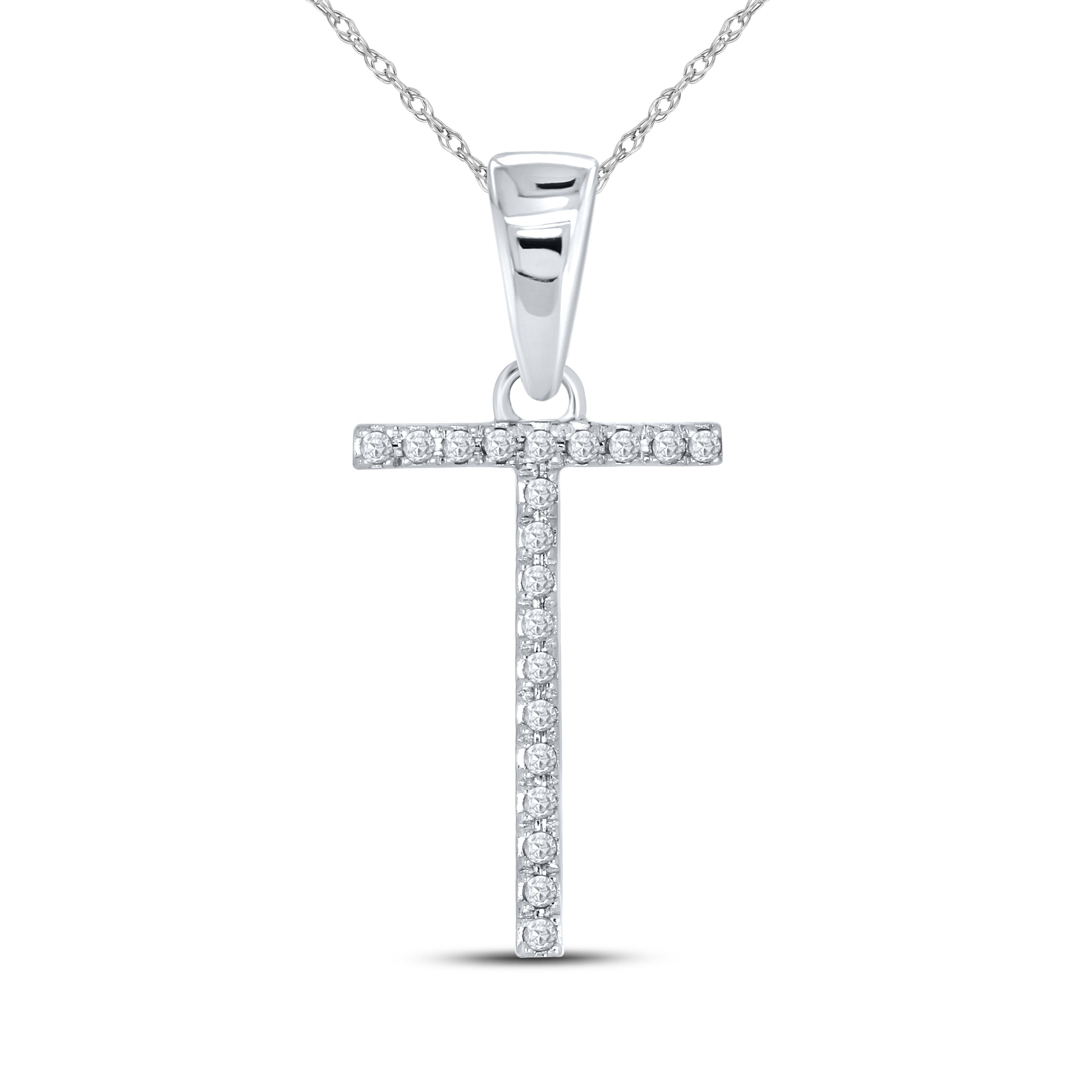 10KT White Gold 0.06CTW DIAMOND INITIAL T