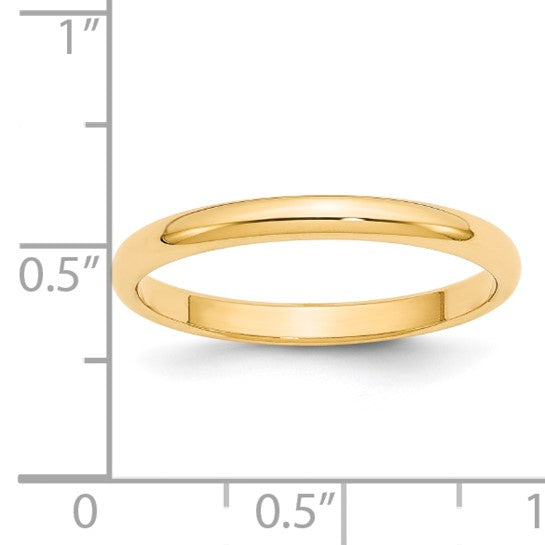 14kt Yellow Gold 2.5mm Half Round Wedding Band Size 6.5