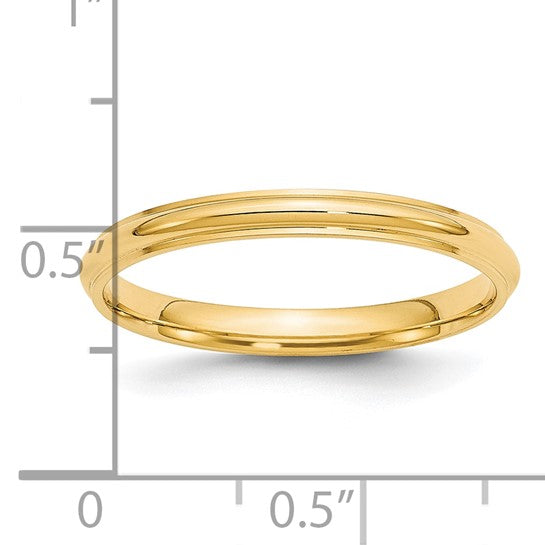 14kt Yellow Gold 2.5mm Half Round with Edge Wedding Band Size 7.5