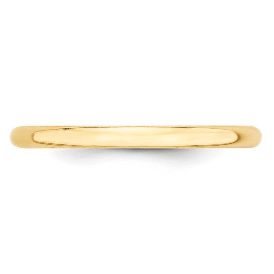 14kt Yellow Gold 2mm Lightweight Half Round Wedding Band Size 8