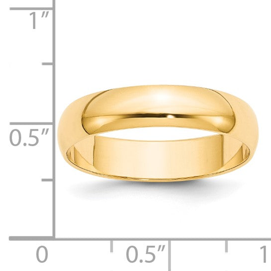 14kt Yellow Gold 5mm Lightweight Half Round Wedding Band Size 9.5
