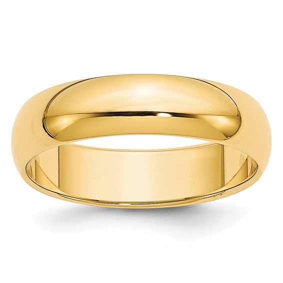 14kt Yellow Gold 5mm Lightweight Half Round Wedding Band Size 9.5