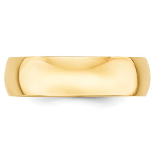 14kt Yellow Gold 6mm Lightweight Half Round Wedding Band Size 10.5