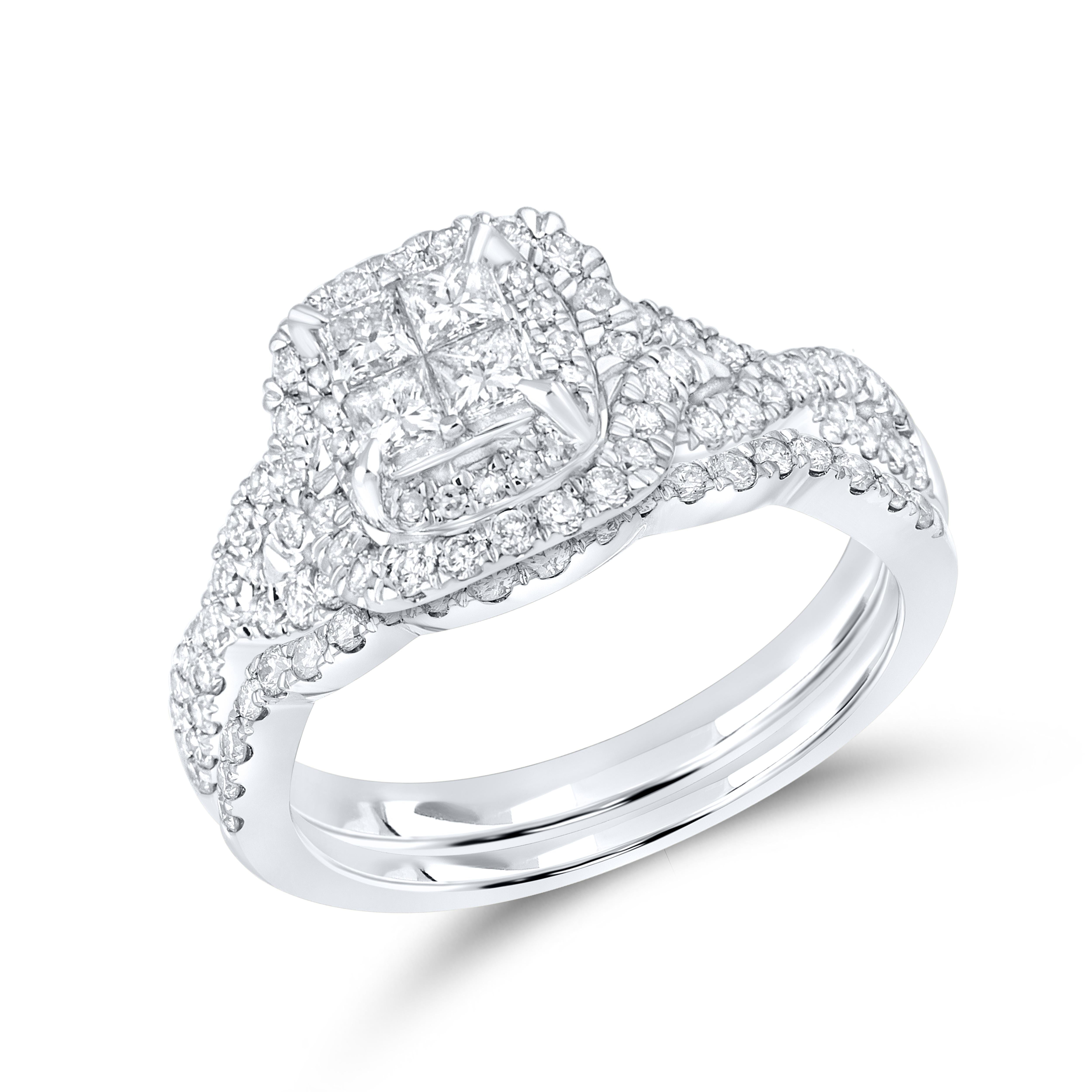 10k White Gold 1.05 CTW Diamond Bridal Ring Set