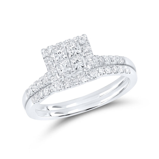 14KT WHITE GOLD 0.85 CTW NATURAL DIAMOND BRIDAL SET 0.85 CTW