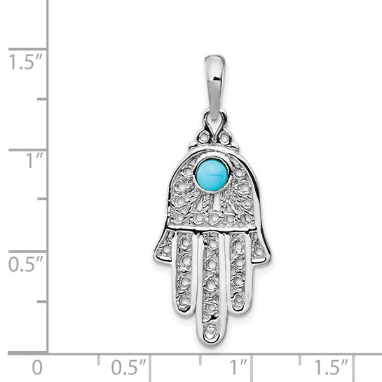 14kt White Gold Turquoise Filigree Chamseh Pendant