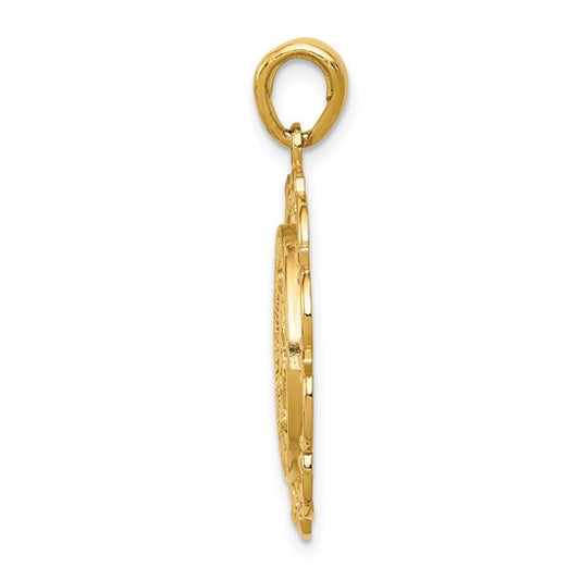 14KT Yellow Gold Polished Miraculous Medal With Scallop Frame Pendant