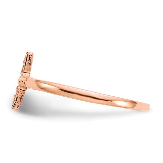 14kt Rose Gold Polished & D/C Cross Ring