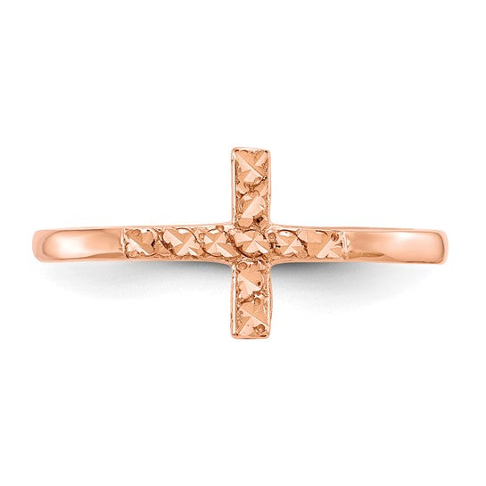 14kt Rose Gold Polished & D/C Cross Ring
