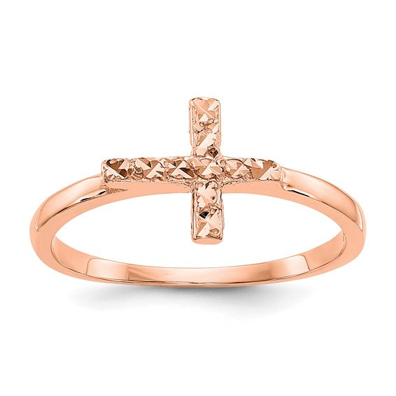 14kt Rose Gold Polished & D/C Cross Ring