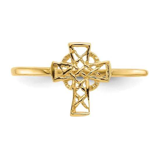 14kt Yellow Gold Polished Celtic Cross Ring