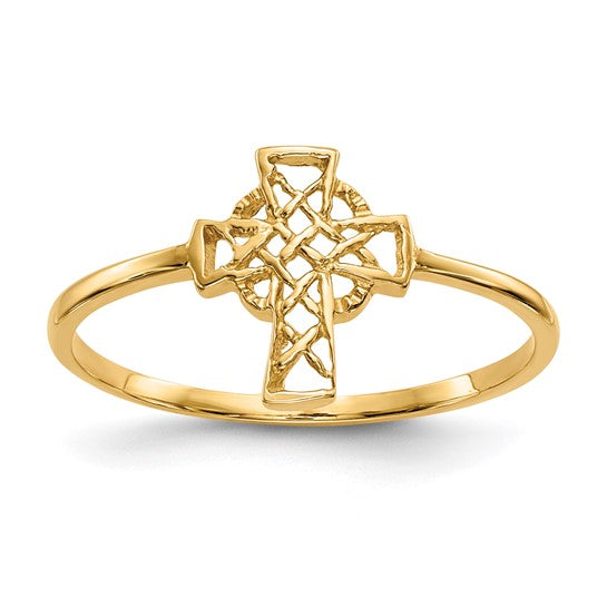 14kt Yellow Gold Polished Celtic Cross Ring