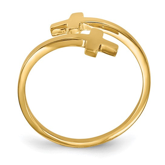 14kt Yellow Gold Polished Double Cross Ring