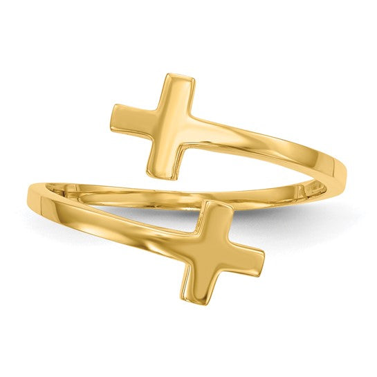 14kt Yellow Gold Polished Double Cross Ring