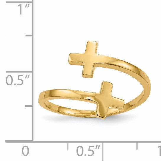 14kt Yellow Gold Polished Double Cross Ring