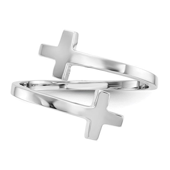 14kt White Gold Polished Double Cross Ring